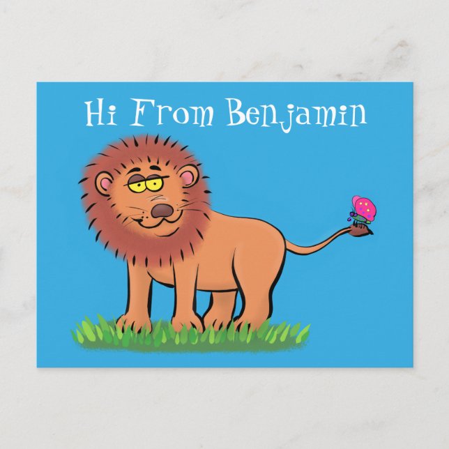 Postal León feliz con ilustracion personalizado de maripo (Anverso)