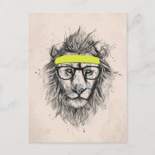 Postal León hipster (fondo claro)