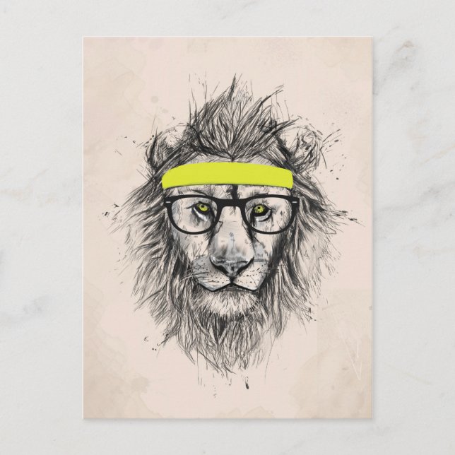 Postal León hipster (fondo claro) (Anverso)