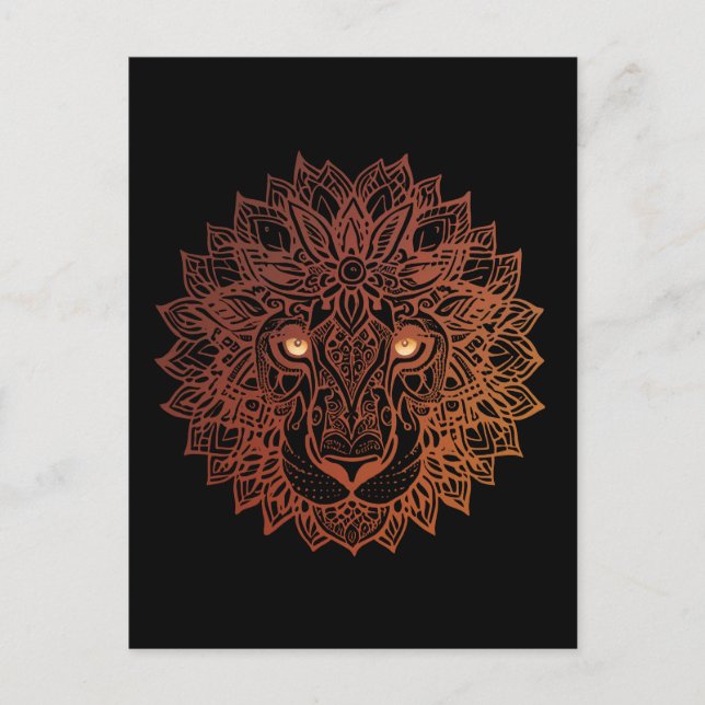 Postal León Mandala Ornamental, León de mano dibujado Man (Anverso)