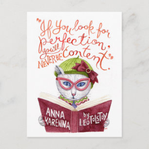 Postal León motivacional Tolstoy Cita Watercolor Cat