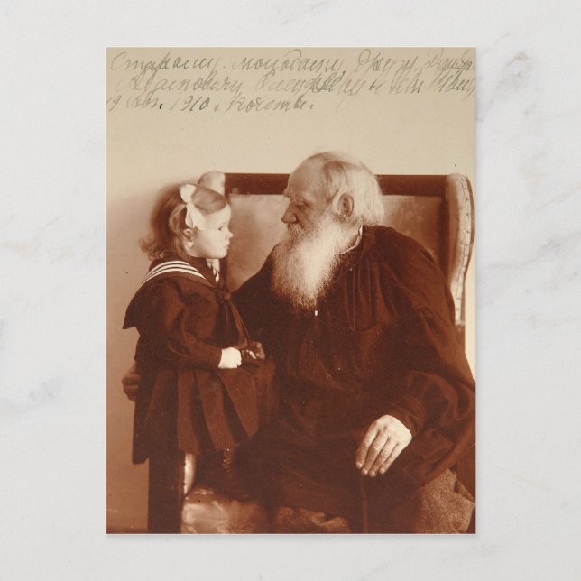 Postal Leon Tolstoy con su nieta, Tatiana (Anverso)