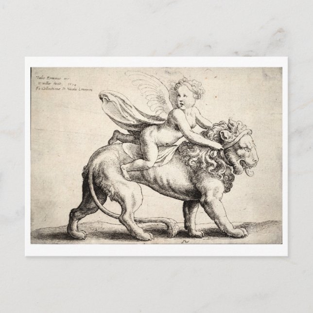 Postal león y cherub (Anverso)