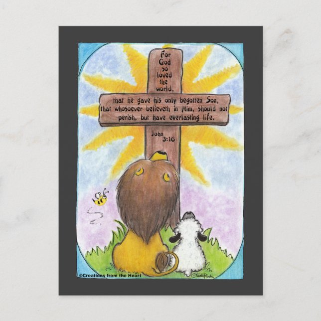 Postal León y cordero en la cruz (Anverso)