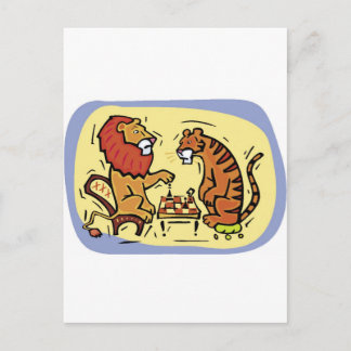 Postal León y tigre jugando al ajedrez