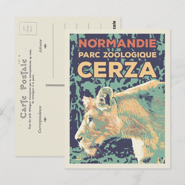 Postal Leona, parque zoológico Cerza en Normandía, Franci (Anverso / Reverso)