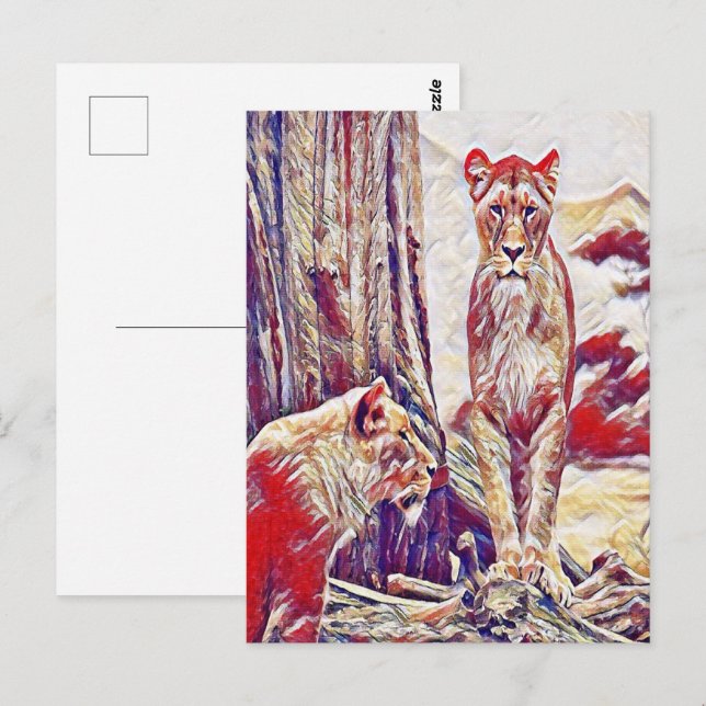 Postal Leona por las montañas (Anverso / Reverso)