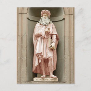 Postal Leonardo da Vinci coloreado con pesas de rosa