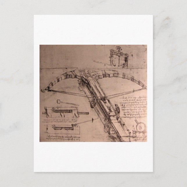 Postal Leonardo da Vinci, diseño para una enorme ballesta (Anverso)