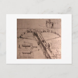 Postal Leonardo da Vinci, diseño para una enorme ballesta