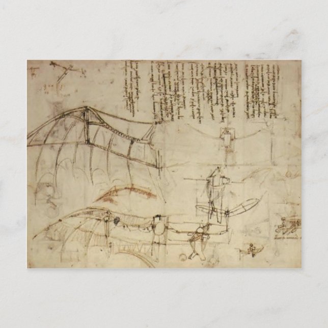 Postal Leonardo da Vinci- Diseño para una máquina volador (Anverso)