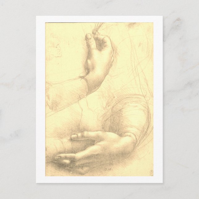 Postal Leonardo da Vinci, estudio de las manos de una muj (Anverso)