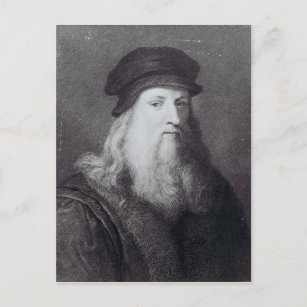 Postal Leonardo da Vinci, grabado por Rafael