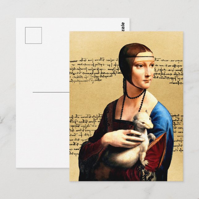 Postal Leonardo da Vinci Lady con Ermine (Anverso / Reverso)