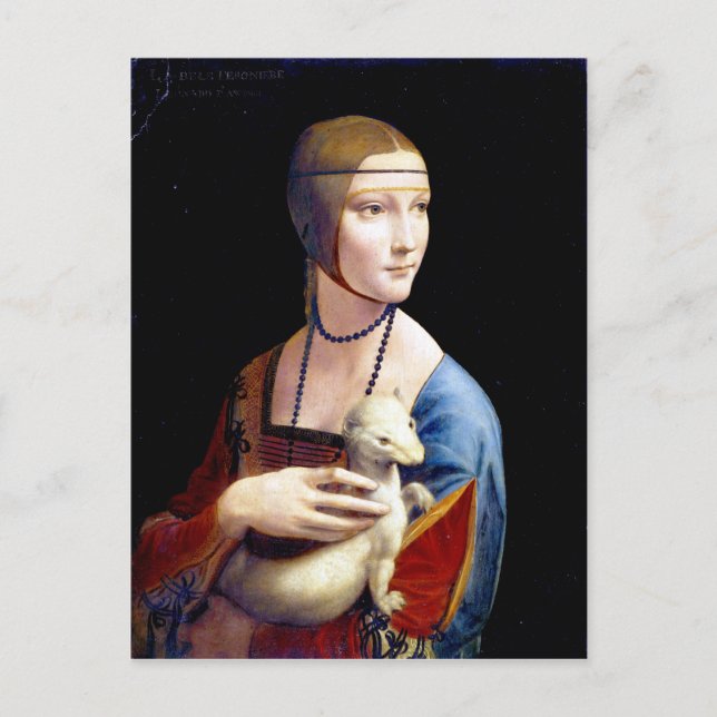 Postal Leonardo da Vinci Lady con un Ermine (Anverso)