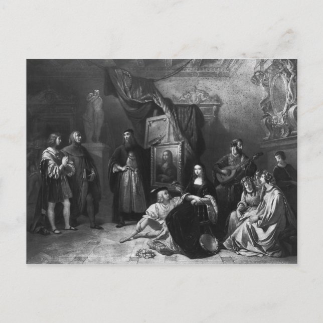 Postal Leonardo da Vinci pintando la Gioconda (Anverso)