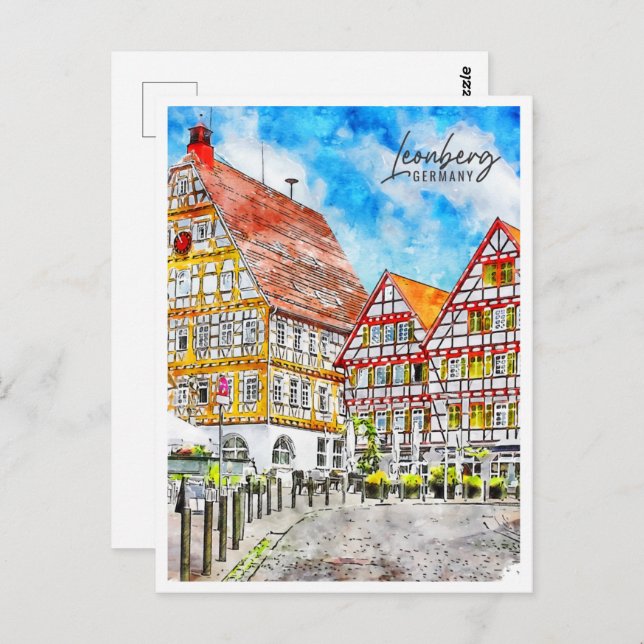 Postal Leonberg Alemania Travel Place Watercolor (Anverso / Reverso)
