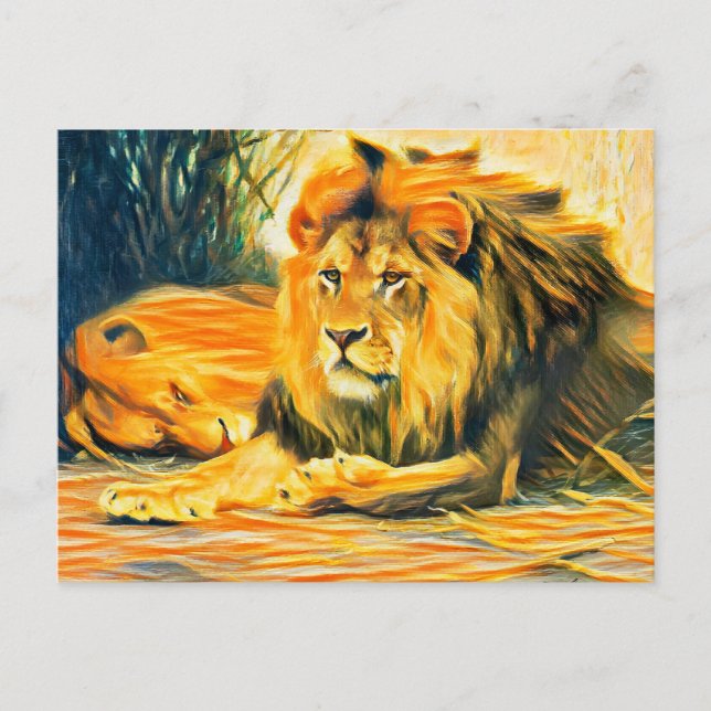 Postal Leones en reposo (Anverso)