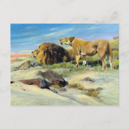 Postal Leones Majestuosos Pintura de la Naturaleza Vintag