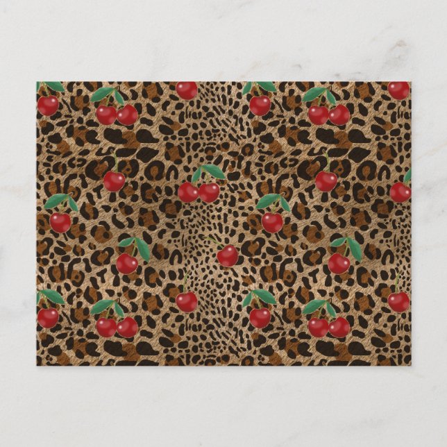 Postal Leopard Cheetah Animal Print Red Cherry Pattern (Anverso)