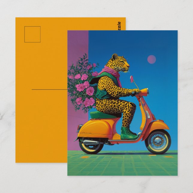 Postal Leopard on Wheels: Un paseo elegante, (Anverso / Reverso)