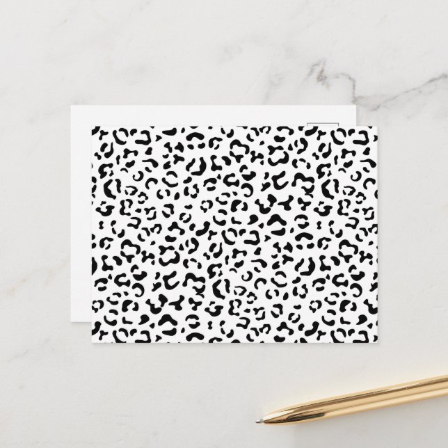 Postal Leopard Print, Leopard Spots, Negro Y Blanco (Anverso/Reverso In Situ)