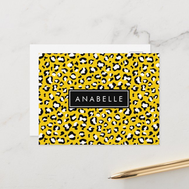 Postal Leopard Print, Spots, Yellow Leopard, tu nombre (Anverso/Reverso In Situ)