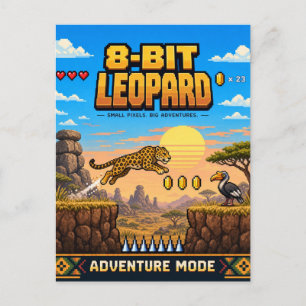 Postal Leopardo, Arte de Pixel Retro de 8 Bits