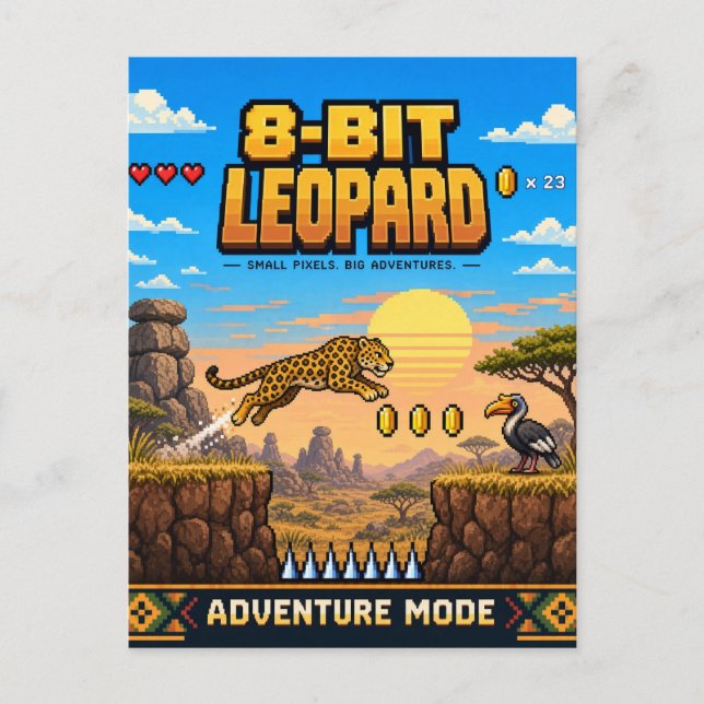 Postal Leopardo, Arte de Pixel Retro de 8 Bits (Anverso)