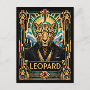 Postal Leopardo, Arte Deco Fauna