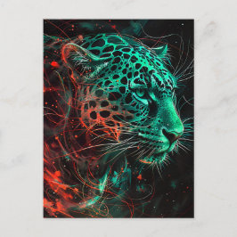 Postal Leopardo con rastros de luz verdosos rojizos