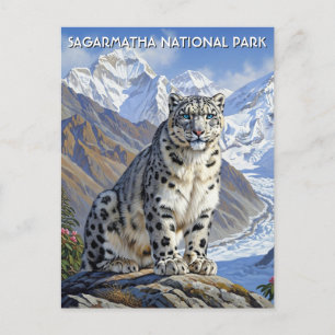Postal Leopardo de la nieve en el Parque Nacional Sagarma