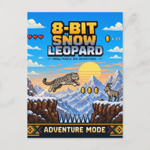 Postal Leopardo de las Nieves, Arte de Pixel Retro de 8 B