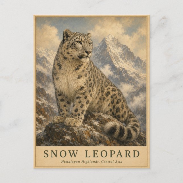 Postal Leopardo de las Nieves Himalayo VINTAGE (Anverso)