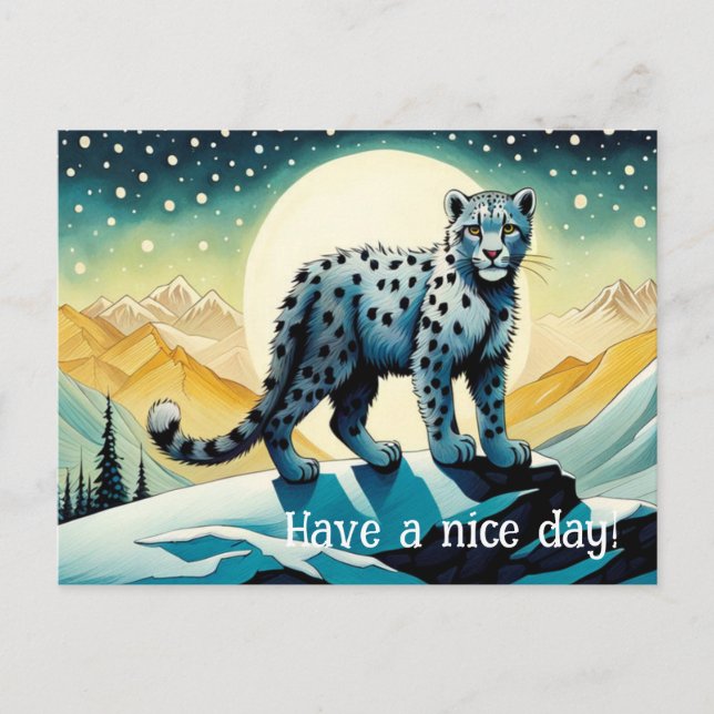 Postal Leopardo de las Nieves Montaña Nevada (Anverso)