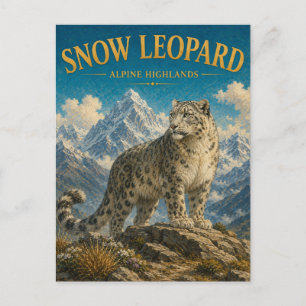 Postal Leopardo de las Nieves Tierras Altas Alpinas Acuar