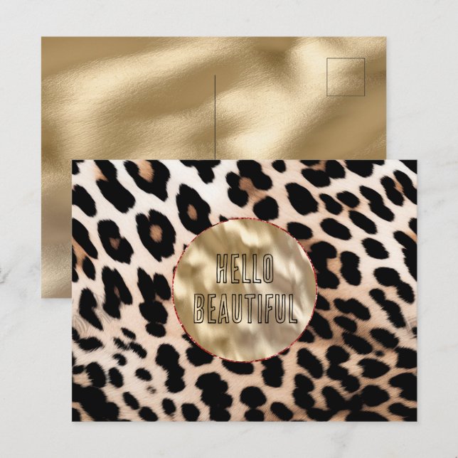 Postal Leopardo negro crema (Anverso / Reverso)