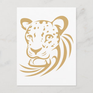 Postal Leopardo nublado en estilo de dibujo anaranjado