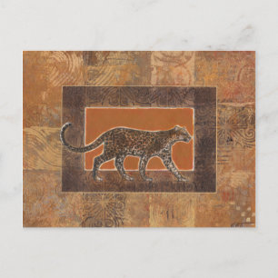 Postal Leopardo sobre el fondo Naranja y marrón