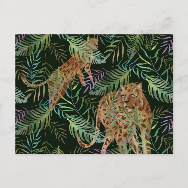 Postal Leopardos exóticos cazando en la jungla (Anverso)