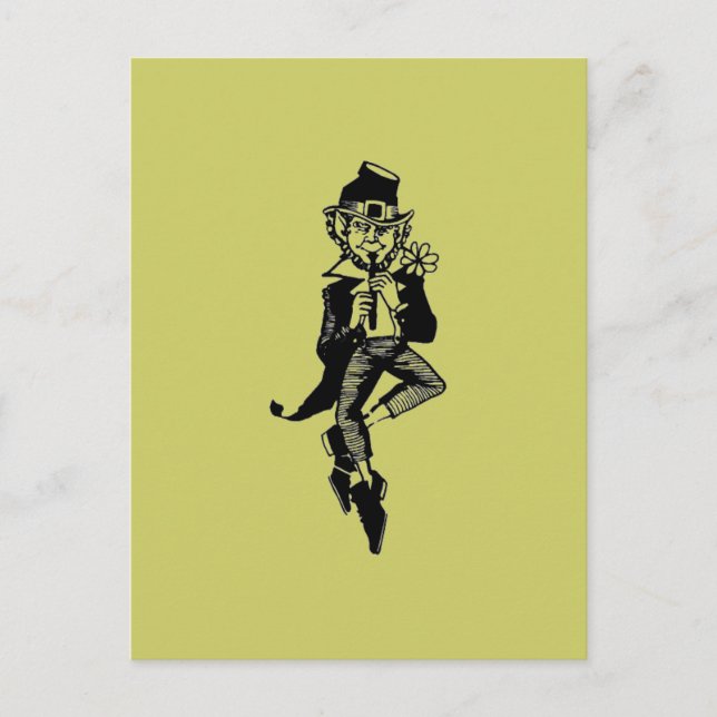 Postal Leprechaun con flauta (Anverso)