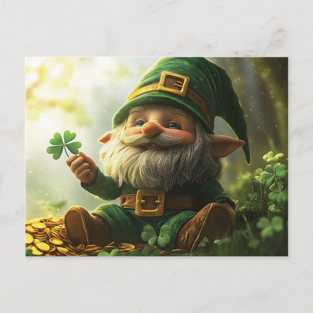Postal Leprechaun de gnomo lindo con rocas de champú y tr (Anverso)