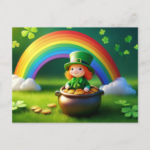 Postal Leprechaun del Día de San Patricio en una olla de 