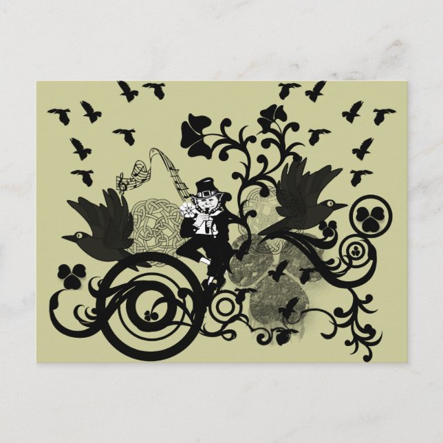 Postal Leprechaun en negro (Anverso)