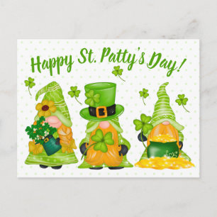 Postal Leprechaun Gnome Shamrock Feliz Día del Santo Patt