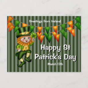 Postal Leprechaun jig afortunado shamrock naranja verde