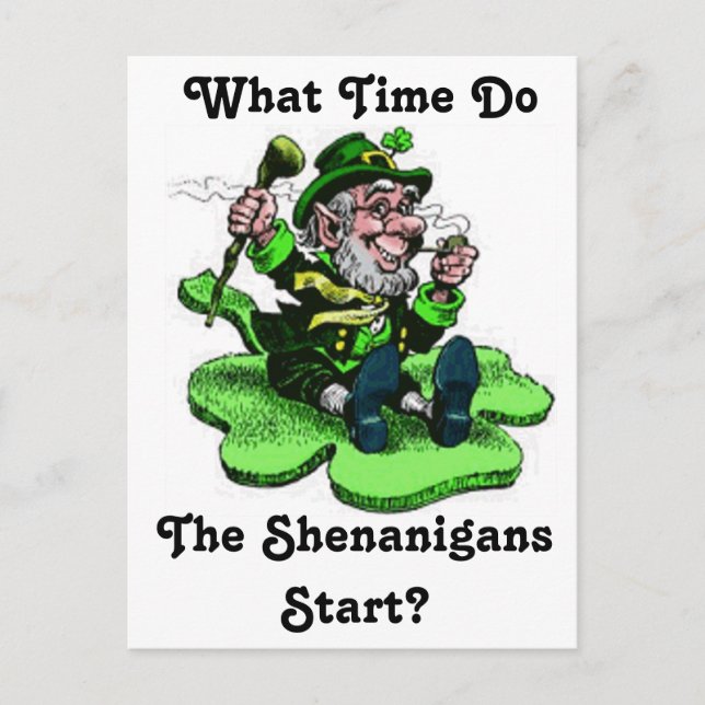 Postal Leprechaun Sentado En Un Shamrock (Anverso)