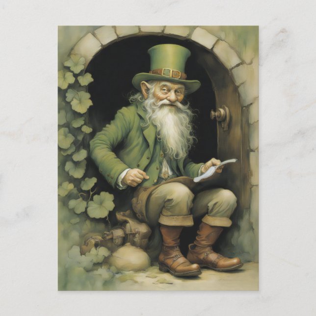 Postal Leprechaun with Shamrocks (Anverso)