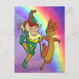 Postal Leprechaun y baile del ratón con arco iris