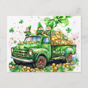 Postal Leprechauns sobre el camión oro lleno Hojas de la